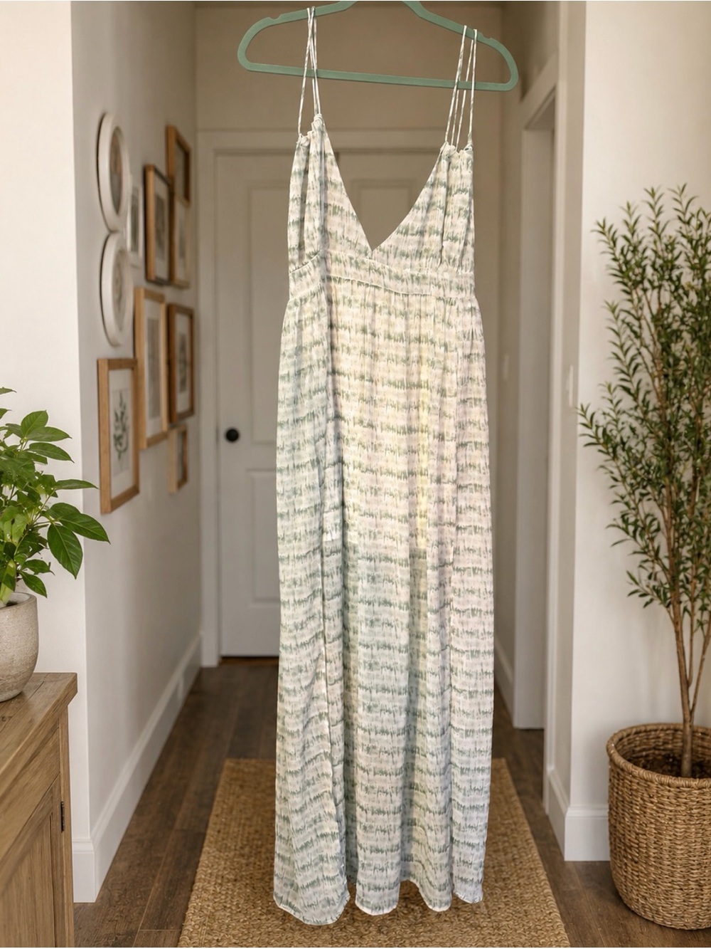 Pale Green Tie Dye Stripe Maxi Slip Dress